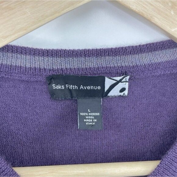 Vintage Saks Fifth Avenue 100% Merino‎ Wool Purple Vest Size Large Made In Italy - Picture 4 of 8